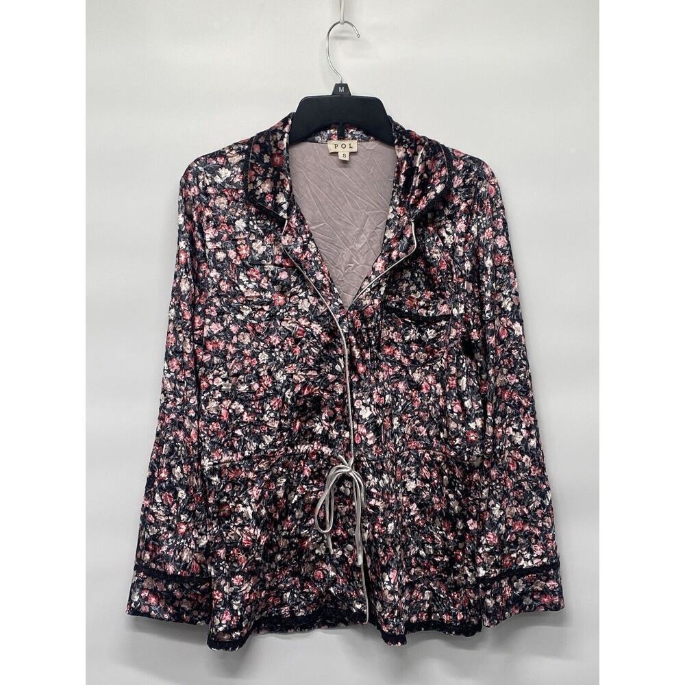 POL Women’s Floral Velvet Kimono Drawstring Waist‎ Pajama Top Sz S